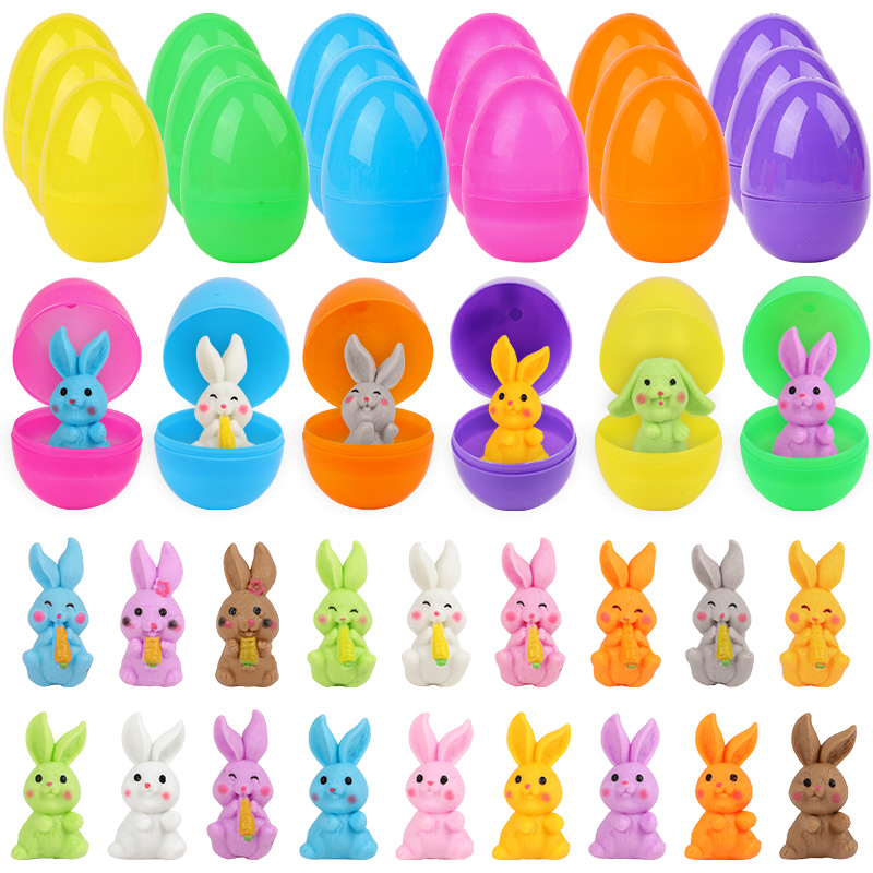 Party Games No Supplies - 24個入り イースターエッグ ウサギのフィギュア付き 子供用 イースターパーティーバスケット ピニャータ