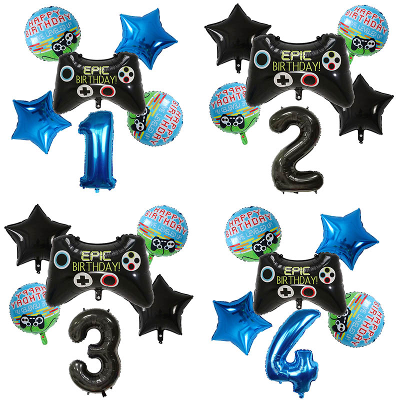 Party Games Kids Birthday - 6 個のゲームパッドボーイゲームホイルヘリウム風船誕生日テーマパーティーの装飾子供のおもちゃベビーシャワーの装飾ギフトエアグロボス