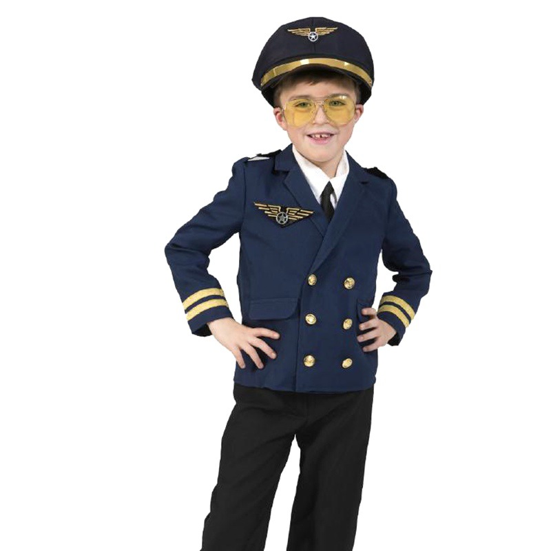 Party Games Children - 子供ハロウィンコスチューム航空機キャプテンの制服コスプレ帽子セットパイロットパーティーパフォーマンス服少年少女の誕生日プレゼント