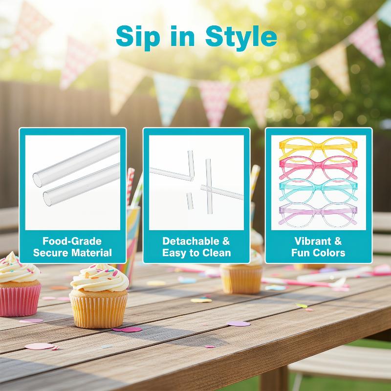 Party Games Kids Birthday - 5 個面白い眼鏡型飲料ストロー DIY 柔軟なプラスチックストロー子供の誕生日パーティーゲーム家庭用飲料飲料アクセサリー