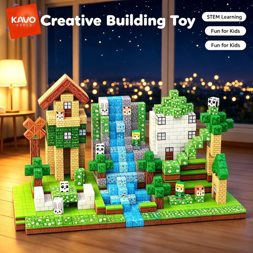 Party Games For 5 Year Olds Indoors - KAVOWORLD 150ピース 磁気フォレストハウス ビルディングブロック STEM教育キューブおもちゃ 3Dピクセルビルディングセット