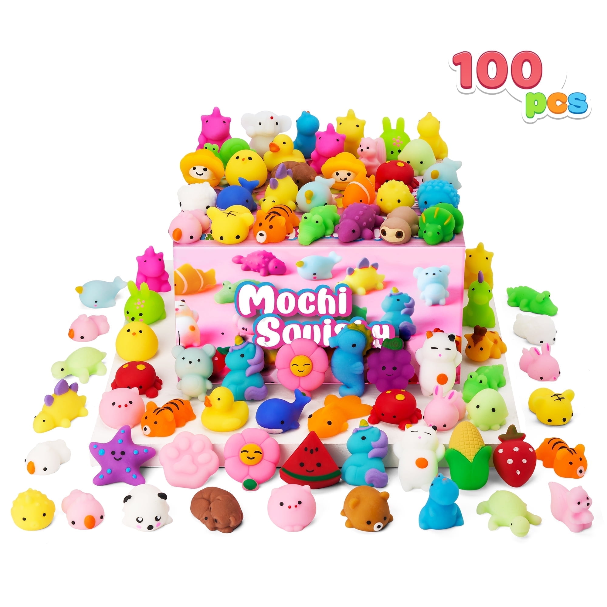 Party Games Kids Birthday - Joyfy 100個 ミニ動物＆フルーツもちもちスクイーズ 子供向けパーティーの景品 おもちゃ ストレス解消