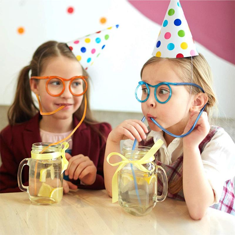 5 個面白い眼鏡型飲料ストロー DIY 柔軟なプラスチックス - Party Games Kids Birthday のレビューと価格
