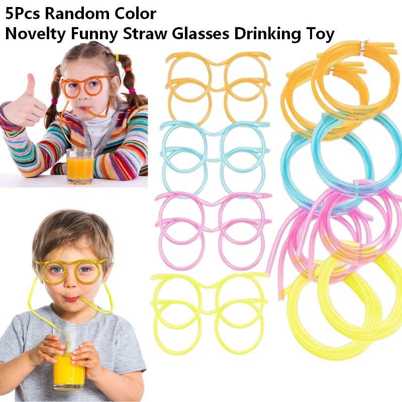 5 個面白い眼鏡型飲料ストロー DIY 柔軟なプラスチックス - Party Games Kids Birthday のレビューと価格