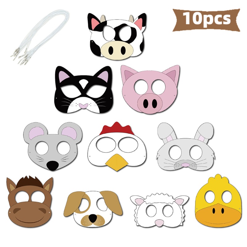10 個ファームテーマ漫画動物クリエイティブコスプレ紙マスク - Party Games No Supplies のレビューと価格
